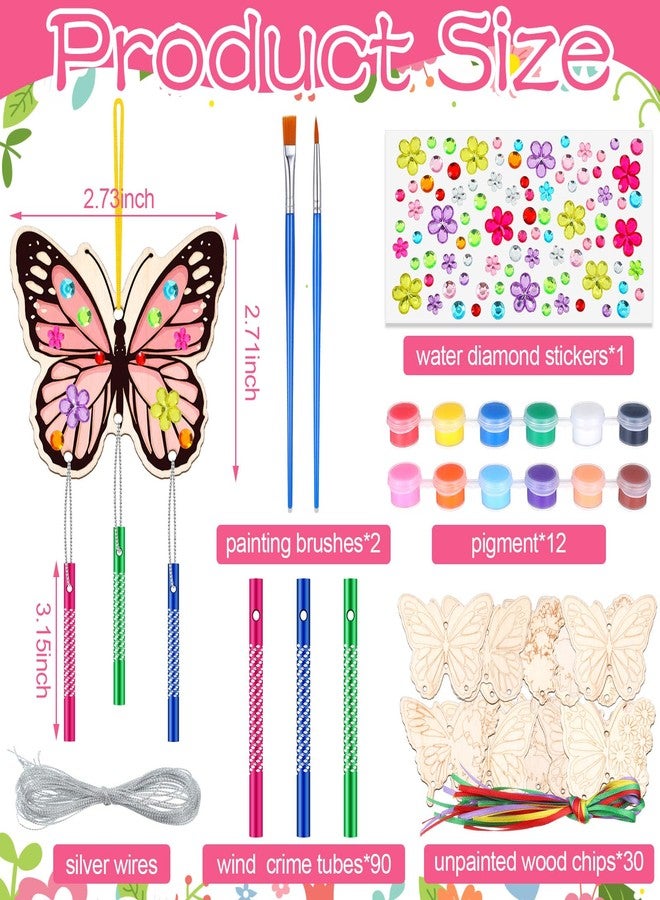 Colingmill 30 Pack Wind Chime Kit Make You Own Crafts Wind Chimes Outdoors Decorative DIY Coloring Wooden Crafts for Gift Art Room Birthday Party Favors(Butterfly Style) - Image 4